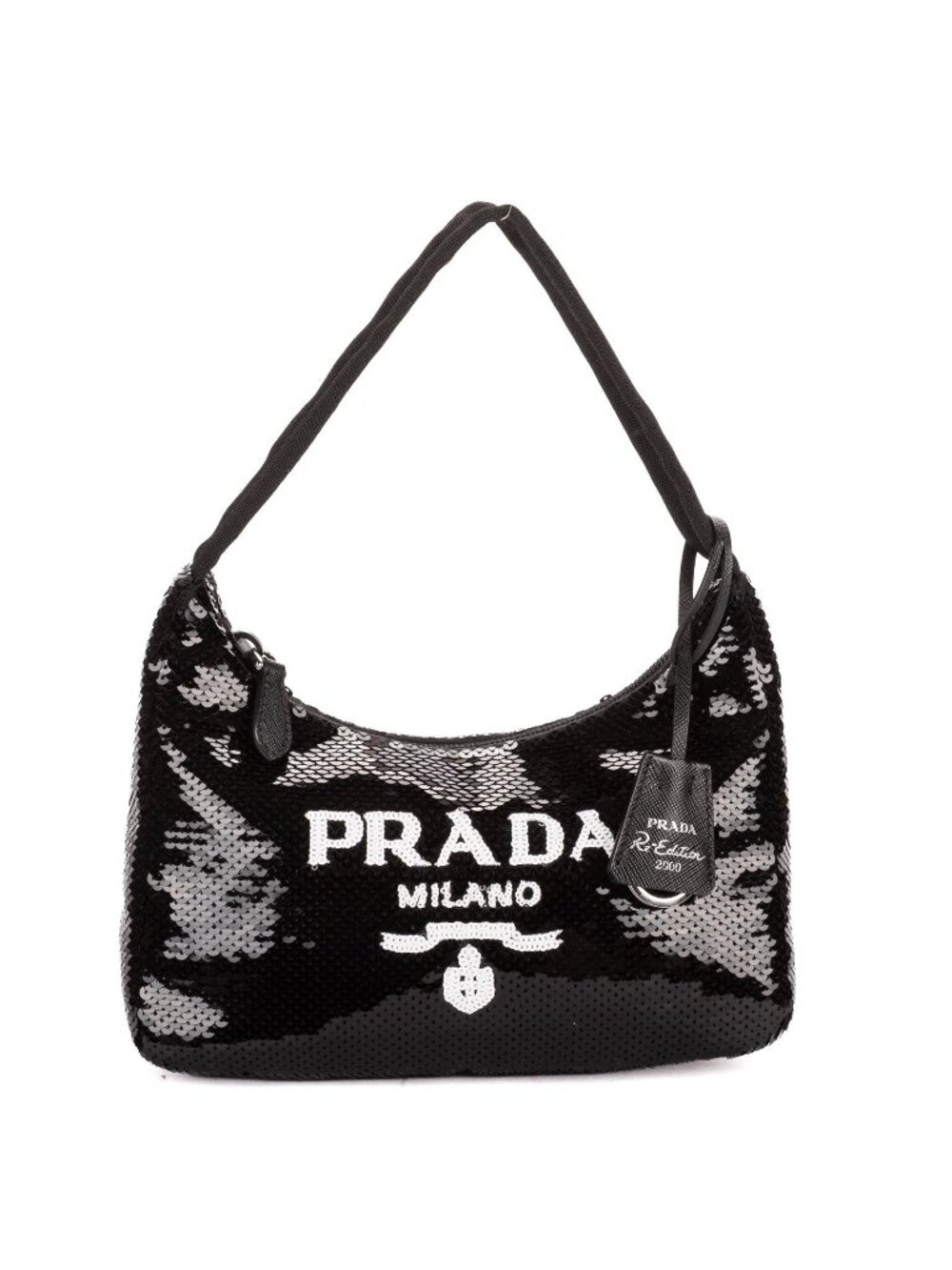 Prada Re Edition Sequinned Mini Bag Black White Nylon Embellished with Sequinsa